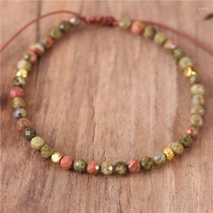 Charme Pulseiras 4mm Gemstone Unakite Bead Dainty Pulseira Para Mulheres Yoga Pedra Natural Ajustável Minimalista Jóias Dropship Atacado