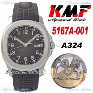 Kmf 5167a pp324cs a3234 relógio masculino automático caixa de aço cinza em relevo dial vara números marcadores pulseira de borracha relógios super edition289l