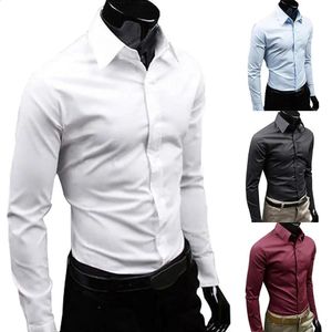 Men Autumn Long Sleeve Casual Elegant Work Shirt Business Solid Color Buttons Down Slim Cotton Plus Size 240219