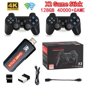 Konsolen X2 Game Stick HD Genießen Sie Arcade Game Box 128 GB 40000 Spiele Zwei kabellose Gamepads FC SFC 3D HD 4K-Spiel