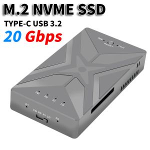 Boxar M.2 NVME SSD RAID CASE DUAL BAY Mobile Hard Drive Support M.2 NVME -kapsling för SSD -hårddisk Box Typec USB 3.2 Gen2 10/20Gbps