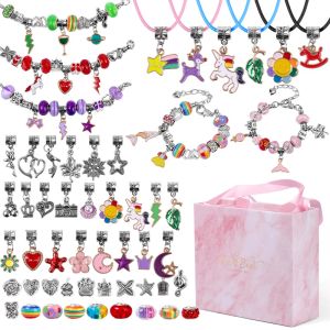 Necklaces DIY Bracelet Making Kit Jewelry Making Accessories Kit with Beads, Pendant Charms, Bracelets and Necklace String for Girls