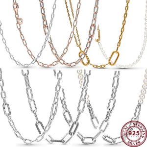 Hängen Hot Selling 925 Sterling Silver Exquisite Me Series Pearl Original Women's Logo Ring Chain Necklace Engagement Diy Charm smycken