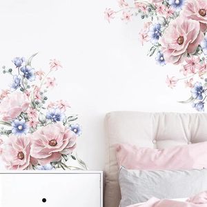 Adesivos de parede rosa azul flores decoração de quarto arte berçário decalques para crianças vivendo adesivo