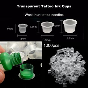 Essiccatori da 1000 pezzi in plastica usa e getta tazze di inchiostro da tatuaggio 12 mm 17 mm 20 mm tatuaggi trasparenti tap di pigmento portamette Tattoo Forniture