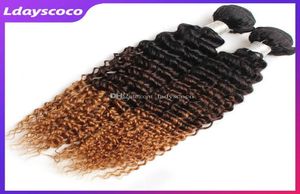 Ombre väv hår människebunt buntar remy lockiga brasilianska jungfruliga hårbuntar med stängningar 9a 1024 tum hårar bulk 24 tum bund9345864