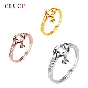 Ringe CLUCI Einstellbare Silber 925 Hohl Runde Kreis Perle Ring Montage Frauen Zirkon Ring Schmuck Valentinstag Geschenk SR2065SB