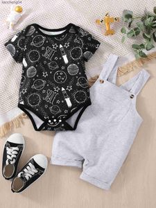 Clothing Sets Adorable Outfit for Your Little Astronaut Baby Boys Planet Space Print Romper Solid Bib Shorts Set