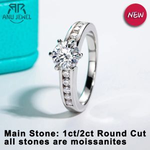 Ringar anujewel 1ct/2ct d färg Moissanite förlovningsringar för kvinnor 925 Sterling Silver Promise Wedding Rings Fina smycken Partihandel