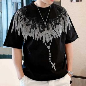 Men's T-Shirts 2023 Summer Wing Hot Diamond Couple T-shirt Top Fashion Brand Short Sleeve Mens Social Club Clothing T-shirt Mens J240221