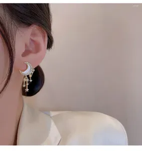 Dangle Earrings 2024 Classic Star Moon For Women Golden Color Tassel Acrylic Crystal Drop Statement Jewelry Korean