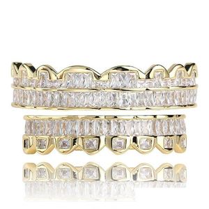 Grillz Dental Grills Grillz Dental Grills New Baguette Set Teeth Top Bottom Rose Gold Silber Color Mouth Hip Hop Fashion Jewelry Rapper Dh4Oh