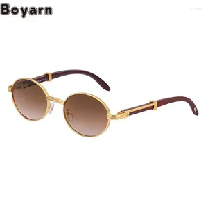 Óculos de sol Boyarn pequeno oval masculino falso madeira perna óculos de sol moda redonda óculos de sol tons uv400 óculos