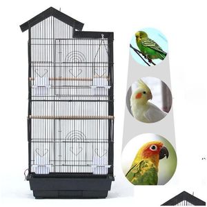 Bird Cages Large Cage 39 Inch Roof Top Steel Wire Plastic Feeders Parrot Sun Parakeet Green Cheek Finch Canary Black White Drop Deli Dhzrd