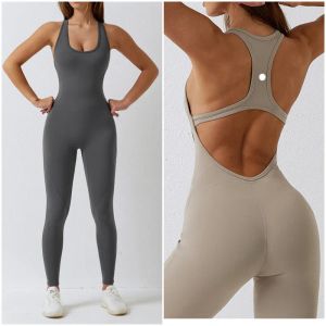 LL-8065 lu Macacões femininos roupas de yoga sem mangas close-fitting dança macacão calças compridas bodysuit secagem rápida respirável