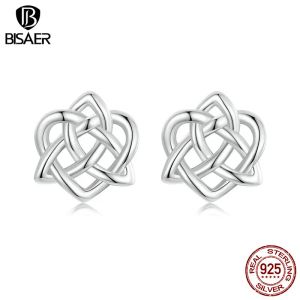 Orecchini BISAER Orecchini in argento sterling 925 con nodo celtico Orecchini a forma di cuore per donna Platino placcato Gioielleria raffinata Regalo EFE958