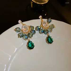 Brincos pendurados boêmio vidro verde zircão orelha studs strass natural jóias acessórios adulto presente de aniversário gotas