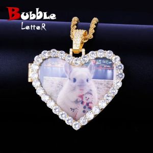 Collane lettera di bolle collana foto personalizzata per uomini medaglioni di cuore immagine a pendente oro oro placcato aaaa zircone hip hop gioielli