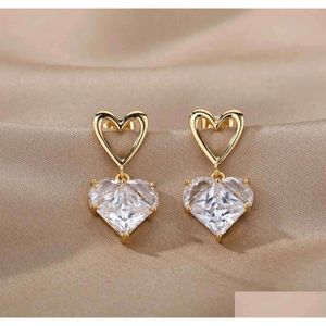 Stud Heart Earrings for Women Girl Steel Gold Plated Love Ear Drop Earring Par 2023 Ny i trendsmycken R231117 Drop Delivery Otjxh