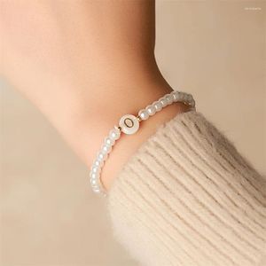 Strang 26 Buchstaben Perle Perlen Armband Charm Mode weiß rund für Frauen Mädchen Böhmen Halsschmuck 2024