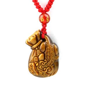 Tiger's Eye Stone Para Torbası Kolye Zincir Tiger Eye Foo Dog Kolye Kolye Muskesi Şanslı Kolye Man Muska Jade Takı