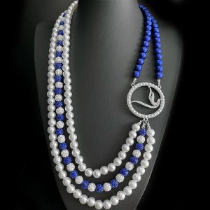 Collane ZETA PHI BETA membro della società di confraternite colomba Collana multistrato con pendente rotondo blu bianco simulato perla