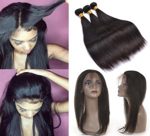 360 Volle Spitze Frontal Verschluss Mit 3 Bundles Brasilianisches Reines Haar Spinnt Gerade 8A Peruanisches Indisches Malaysisches Remy Menschenhaar9206642