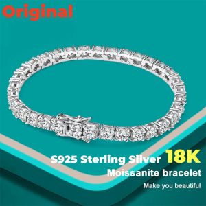 Bangles New D VVS1 Moissanite Tennis Bracelet Original S925 Sterling Silver Plated 18k White Gold With GRA Bracelets For Women Man