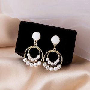 Dangle Earrings Geometry Hollow Round Circle Drop With Imitation Pearl Jewelry For Women Wedding Party Fashion Bohemian