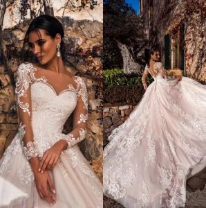 A-line Dresses Elegant Lace Sweetheart Long Illusion Sleeves Sweep Train Wedding Dress Bridal Gowns Vestidos De Novi 2024