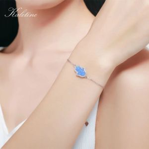 Armreifen Kaletine Echtes 925 Sterling Silber Armband Opal Blau Weiß Armbänder Für Frauen Hamsa Hand von Fatima Modeschmuck