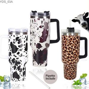 Water Bottles 1Pc 40oz Cow Print Insulated Tumbler With Lid And StrawStainless Steel Coffee Tumbler with HandleDouble Vacuum Leak Proof Mug YQ240221