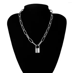 Pendant Necklaces Hip Hop Simple Layer Chain Necklace With Lock Women/men Punk Rock Padlock Vintage Emo Grunge Goth Jewelry