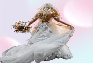 Backless 2021 Boho Wedding Dress 3D Appliqued Summer Beach Suknie ślubne z tiule ramię uwielbia koronkowe małżeństwo na świeżym powietrzu DR6956303