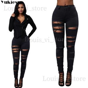 Women's Pants Capris black white spring 2022 womens high waist Womens skinny jeans slim ripped hole woman denim capris Pants jean mom jeans trousers T240221