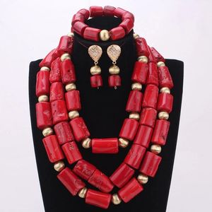 Dudo 15-20mm Red Nature Coral Big African Beads Coral Weddings Jewelry Set Nigerian Neckalce Sets For Women 2024