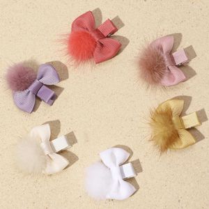 Hair Accessories 1Pcs/Set Pompom Trimming Bows Clip Cute Baby Solid Color Hairpins Sweet Toddler Born Infant Items