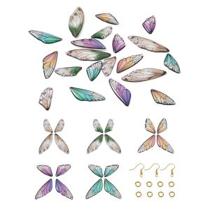 kits 20pcs Butterfly Wing Charms Gradient Color Resin Pendant Golden Brass Earring Hooks Jump Rings DIY Dangle Earring Making Kit