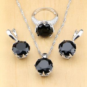 Sets Silver 925 Jewelry Black Srones With White Beads Bridal Jewelry Sets For Women Wedding Earrings/Pendant/Necklace/Ring