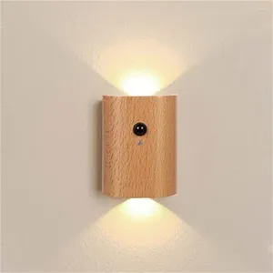Wall Lamp LED Mounted Modern Motion Sensor Sconces Rechargeable 500mAh Wood Indoor Lighting For Hallway Living Room Decor