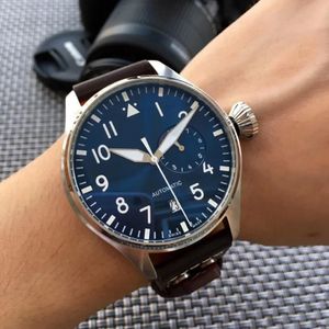 Cały zegarek na rękę Big Pilot Midnight Blue Dial Automatyczny zegarek 46 mm mężczyzn męski zegarki 286I