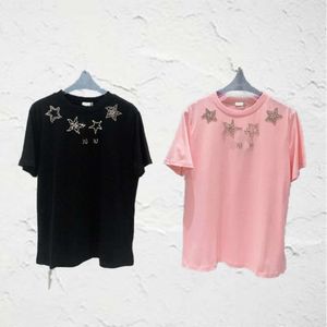 Kvinnor T-shirtdesigner Tshirt Kvinnor Fashion Pentagram Letters Rhinestone Graphic Tee rullade kortärmade toppar