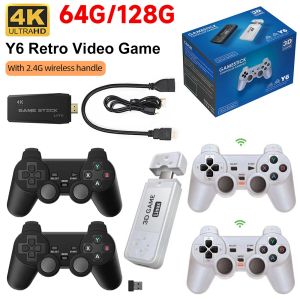 Konsolen Y6 Game Stick 4K 60FPS HD Retro Videospielkonsole 2,4G Wireless Controller Emuelec4.3 128G 10000+ Spiele Unterstützung 40+ Emulatoren