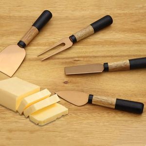 Facas 4 pçs / set Creative Wood Handle Rose Gold Cheese Knife Set Cortador Inoxidável Slicer Peso Leve