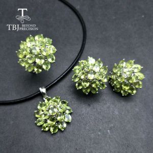 Set TBJ, Romantic Natural Peridot Gemstone 925 Sterling Silver Best Ring Pendant Earring For Women Daily Party Wear