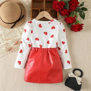 Conjuntos de roupas Dia dos Namorados Crianças Bebê Meninas Outfit Coração T-shirt Tops e A-Line Saia Set 2 Pcs Roupas