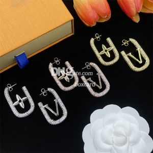 Vintage Crystal Rhinestone Charming Earrings Dangles Shiny Diamond Letter Plated Earrings Eardrops With Box Sets