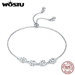 Bangles Wostu Hot Fashion 925 Sterling Silver Paw Trail Dog Animal Chain Link Bracelets For Women Jóias fofas Lucky Best Gift CQB096