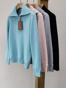 女性セーター冬ロロレトロラペルジッパーカシミアルーズ厚いセーターニットボトムシャツピアナ