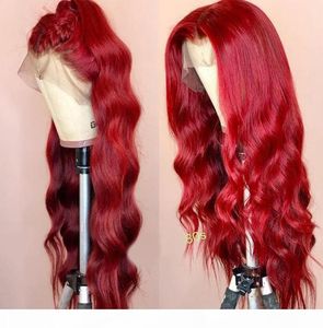 Onda do corpo colorido cabelo humano perucas dianteiras do laço 250 densidade hd peruca transparente 99j vermelho borgonha remy peruca brasileira para preto women8319301